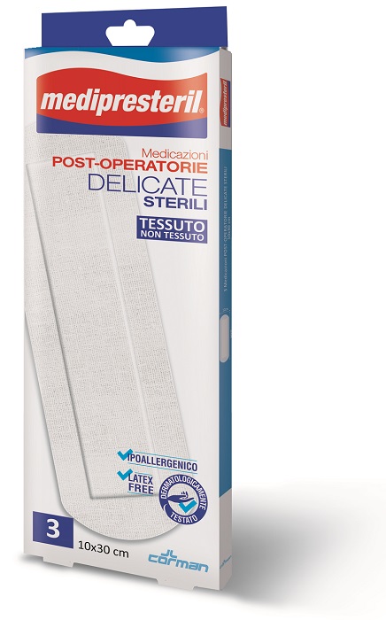 MEDICAZIONE POST OPERATORIA MEDIPRESETERIL DELICATA TNT 10X30CM 3 PEZZI - Farmacia Puddu Baire S.r.l.