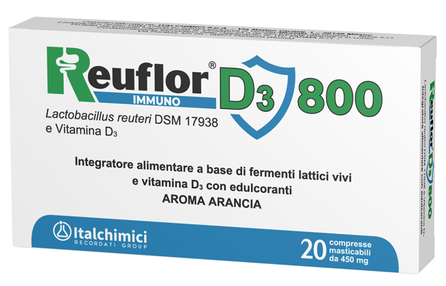 REUFLOR D3 800 20 COMPRESSE MASTICABILI AROMA ARANCIA - Farmacia Puddu Baire S.r.l.