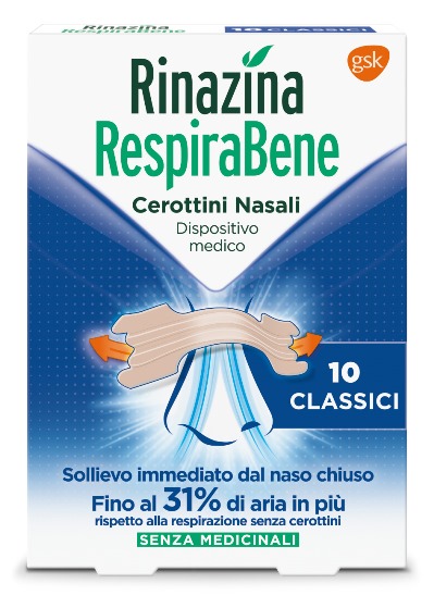 RINAZINA RESPIRABENE CEROTTI NASALI CLASSICI CARTON 10 PEZZI - Farmacia Puddu Baire S.r.l.
