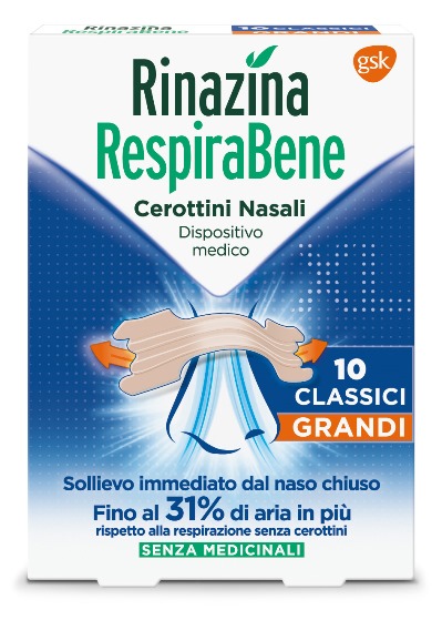 RINAZINA RESPIRABENE CEROTTI NASALI CLASSICI GRANDI CARTON 10 PEZZI - Farmacia Puddu Baire S.r.l.