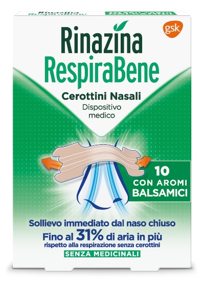 RINAZINA RESPIRABENE CEROTTI NASALI CON AROMI BALSAMICI CARTON 10 PEZZI - Farmacia Puddu Baire S.r.l.