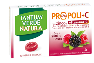 TANTUM VERDE NATURA PROPOLI+C CON ZINCO E VITAMINA C 15 PASTIGLIE GOMMOSE GUSTO FRUTTI DI BOSCO - Farmacia Puddu Baire S.r.l.