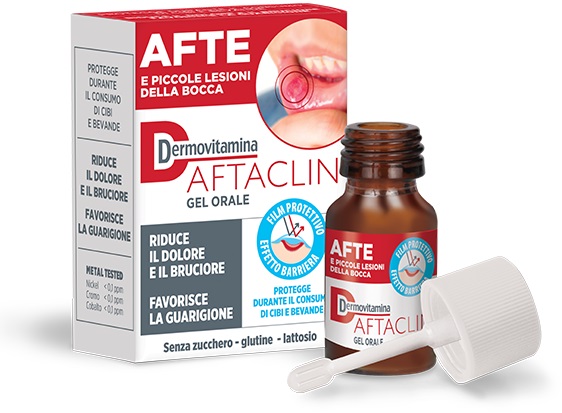 DERMOVITAMINA AFTACLIN GEL ORALE 7 ML CONTRO DOLORE E BRUCIONE SENZA ZUCCHERO E SENZA GLUTINE - Farmacia Puddu Baire S.r.l.