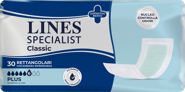 PANNOLONE LINES SPECIALIST CLASSIC RETTANGOLARE CON BARRIERA 30 PEZZI - Farmacia Puddu Baire S.r.l.