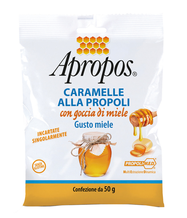 APROPOS CARAMELLE ALLA PROPOLI CON GOCCIA DI MIELE GUSTO MIELE 50 G - Farmacia Puddu Baire S.r.l.