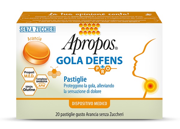 APROPOS GOLA DEFENS PRO 20 PASTIGLIE ARANCIA SENZA ZUCCHERO - Farmacia Puddu Baire S.r.l.