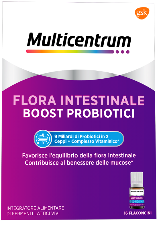 MULTICENTRUM FLORA INTESTINALE BOOST PROBIOTICI 16 FLACONCINI - Farmacia Puddu Baire S.r.l.