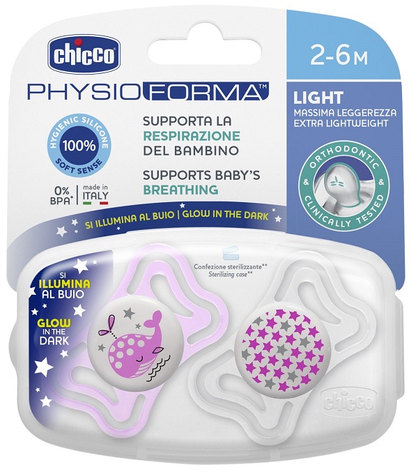 CHICCO SUCCHIETTO LIGHT LUMINOSO SILICONE 2-6 MESI 2 PEZZI - Farmacia Puddu Baire S.r.l.