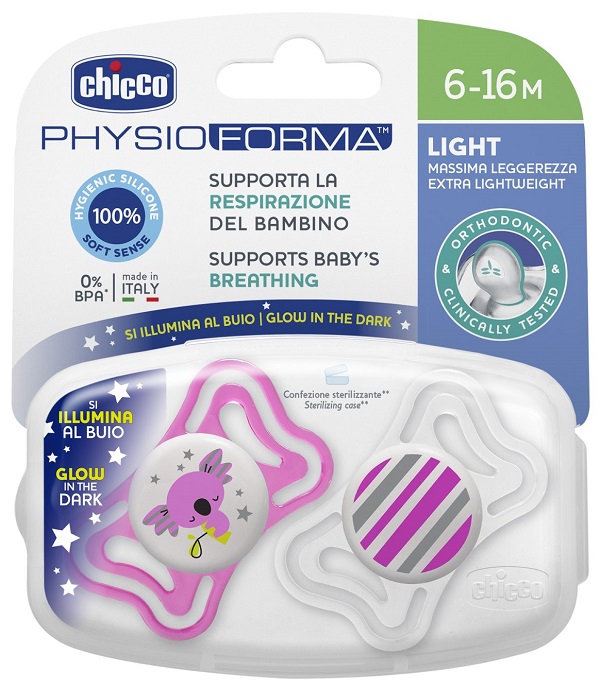 CHICCO SUCCHIETTO LIGHT LUMINOSO SILICONE 6-16 MESI 2 PEZZI - Farmacia Puddu Baire S.r.l.