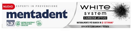 MENTADENT WHITE SYSTEM CHARCOAL 75 ML - Farmacia Puddu Baire S.r.l.