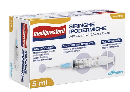 SIRINGA IPODERMICA MEDIPRESTERIL AGO 23 GAUGE 1 1/4 0,5X30MM 5 ML 10 PEZZI - Farmacia Puddu Baire S.r.l.