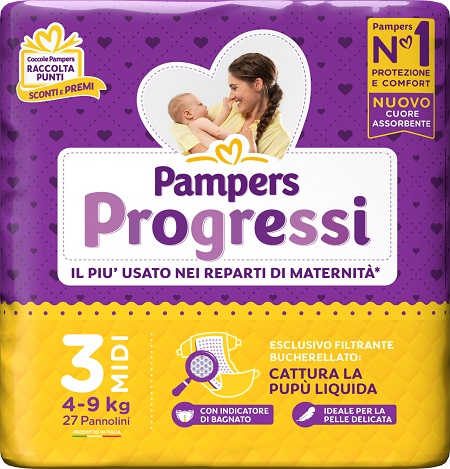 PAMPERS PROGRESSI MIDI PANNOLINO 3 4-9KG 27 PEZZI - Farmacia Puddu Baire S.r.l.