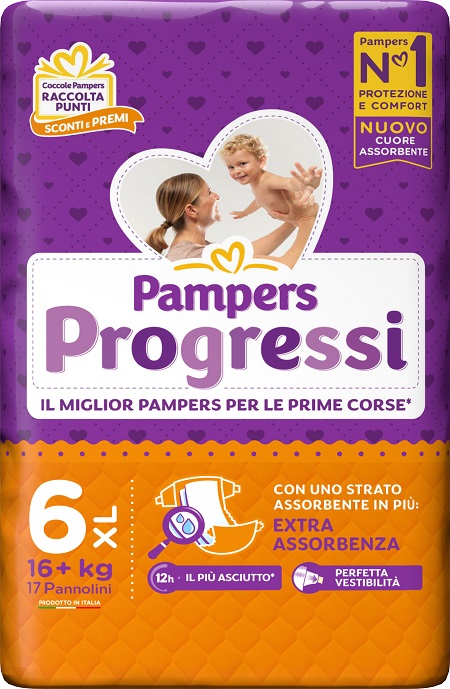 PAMPERS PROGRESSI EXTRALARGE PANNOLINO 6+ 16+KG 17 PEZZI - Farmacia Puddu Baire S.r.l.
