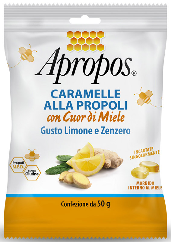 APROPOS CARAMELLE DURE LIMONE/ZENZERO CUOR DI MIELE 50 G - Farmacia Puddu Baire S.r.l.