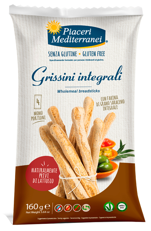 PIACERI MEDITERRANEI GRISSINI INTEGRALI 160 G - Farmacia Puddu Baire S.r.l.