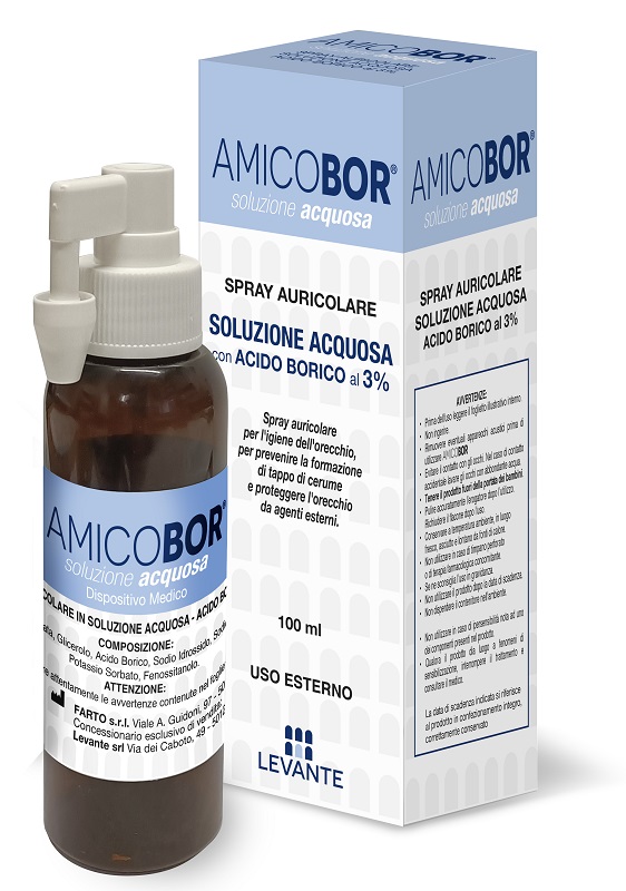 SOLUZIONE ACQUOSA PER IRRIGAZIONE DELL'ORECCHIO AMICOBOR 100 ML - Farmacia Puddu Baire S.r.l.