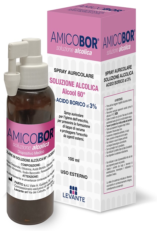 SOLUZIONE ALCOLICA PER IRRIGAZIONE DELL'ORECCHIO AMICOBOR 100 ML - Farmacia Puddu Baire S.r.l.