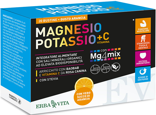 MAGNESIO POTASSIO +C VITAMINA GUSTO ARANCIA 20 BUSTINE DA 3,8 G - Farmacia Puddu Baire S.r.l.