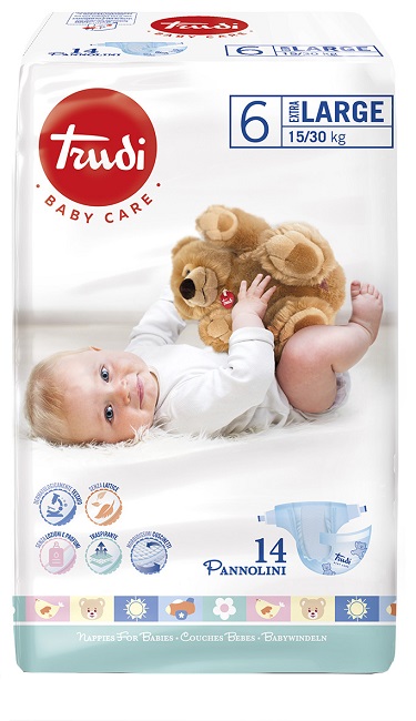TRUDI BABY CARE PANNOLINO BAMBINI EXTRALARGE 15/30 KG 14 PEZZI - Farmacia Puddu Baire S.r.l.