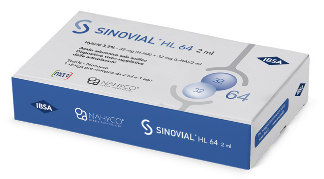 SIRINGA INTRA-ARTICOLARE SINOVIAL HL 64 ACIDO IALURONICO SALE SODICO 3,2% 32MG H-HA + 32MG H-LA/2ML 2 ML - Farmacia Puddu Baire S.r.l.