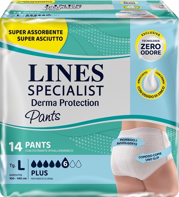 PANNOLONE PER INCONTINENZA LINES SPECIALIST DERMA PANTS PLUS L 14 PEZZI - Farmacia Puddu Baire S.r.l.