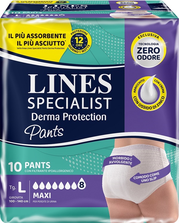 PANNOLONE PER INCONTINENZA LINES SPECIALIST DERMA PANTS MAXI L 10 PEZZI - Farmacia Puddu Baire S.r.l.