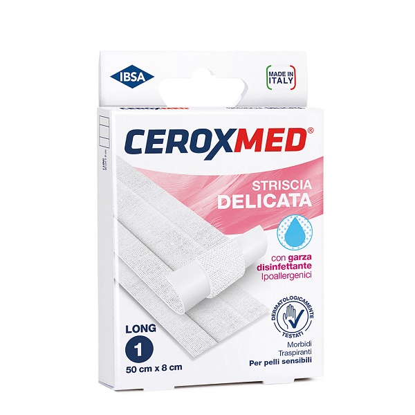 STRISCIA DELICATA CEROXMED CON GARZA DISINFETTANTE IPOALLERGENICA PER PELLI SENSIBILI 50X8CM 1 PEZZO - Farmacia Puddu Baire S.r.l.