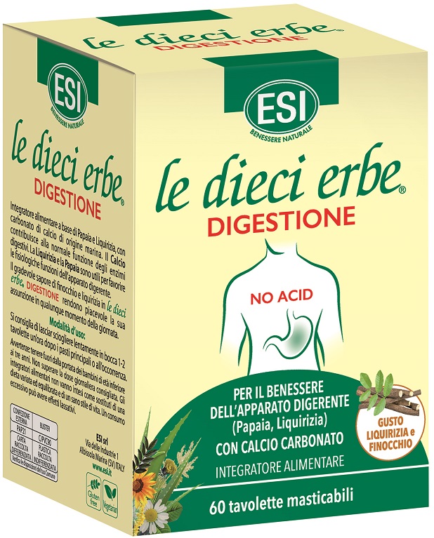 ESI LE DIECI ERBE DIGESTIONE NO ACID 60 TAVOLETTE MASTICABILI - Farmacia Puddu Baire S.r.l.