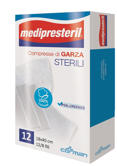 GARZA COMPRESSA MEDIPRESTERIL 12/8 FU 18X40CM 12 PEZZI - Farmacia Puddu Baire S.r.l.