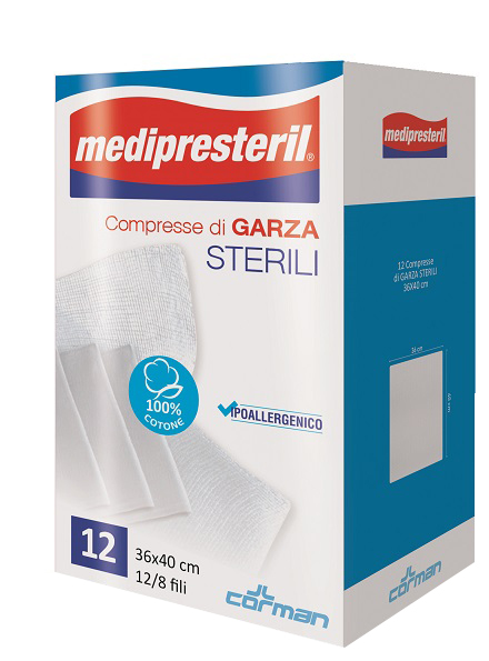 GARZA COMPRESSA MEDIPRESTERIL 12/8 FU 36X40CM 12 PEZZI - Farmacia Puddu Baire S.r.l.