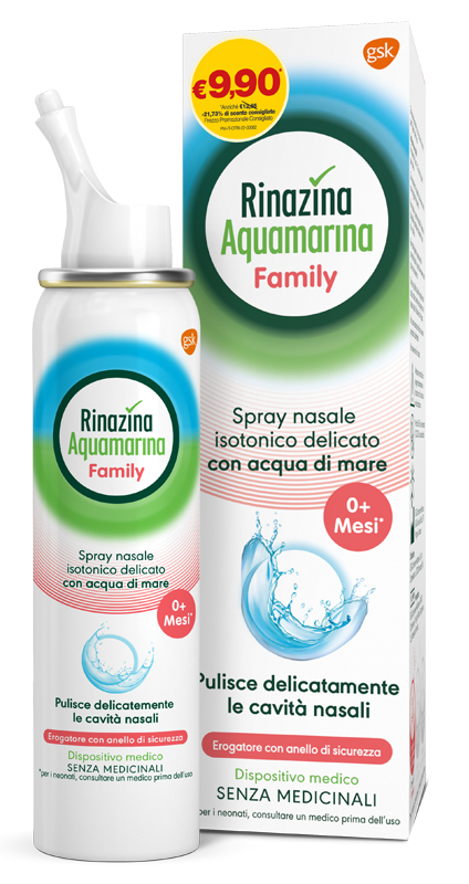 SPRAY NASALE ISOTONICO RINAZINA AQUAMARINA FAMILY PROMO 100 ML - Farmacia Puddu Baire S.r.l.