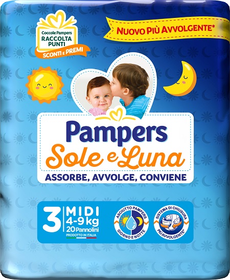 PAMPERS SOLE LUNA MIDIDI 20 PEZZI - Farmacia Puddu Baire S.r.l.