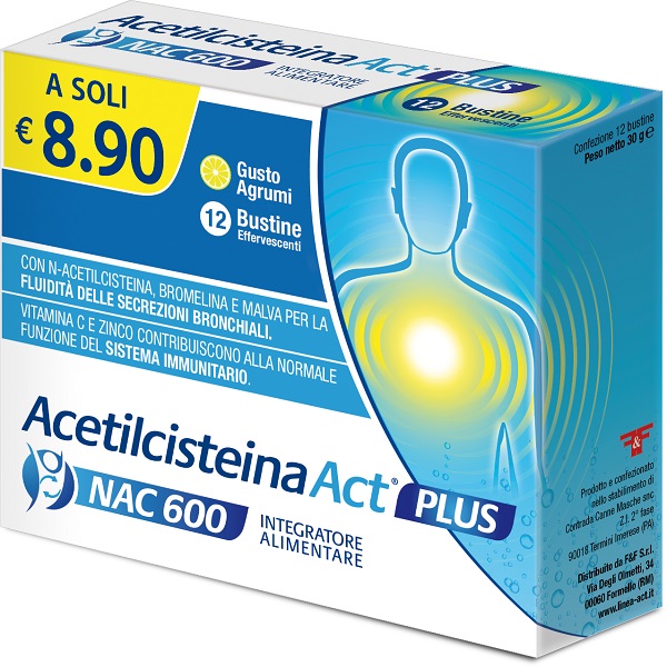 ACETILCISTEINA ACT PLUS NAC 600 12 BUSTINE EFFERVESCENTI AGRUMI - Farmacia Puddu Baire S.r.l.