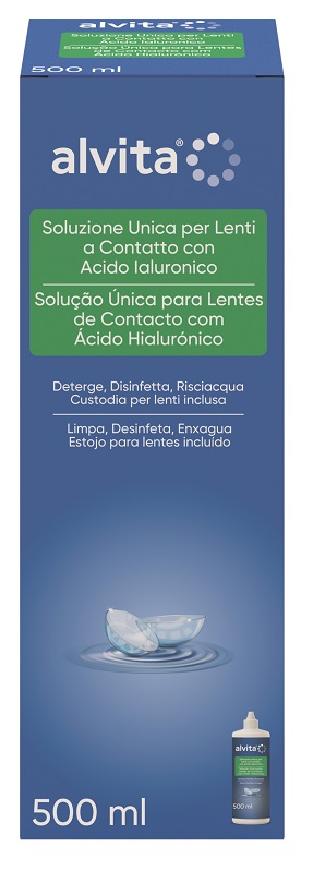 SOLUZIONE UNICA LENTI A CONTATTO CON ACIDO IALURONICO ALVITA 500 ML - Farmacia Puddu Baire S.r.l.