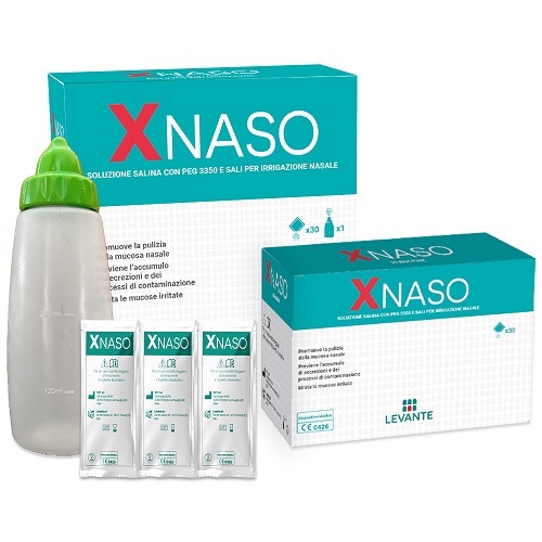 SOLUZIONE SALINA CON PEG 3350 E SALI PER IRRIGAZIONE NASALE XNASO 30 BUSTINE + 1 EROGATORE - Farmacia Puddu Baire S.r.l.