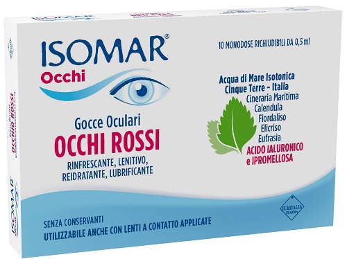 ISOMAR OCCHI ROSSI GOCCE OCULARI ACIDO IALURONICO 0,20% 10 FLACONCINI - Farmacia Puddu Baire S.r.l.